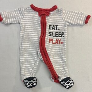 Koala Kids - Red and Gray Striped Premie Footie Pajamas for littles born early